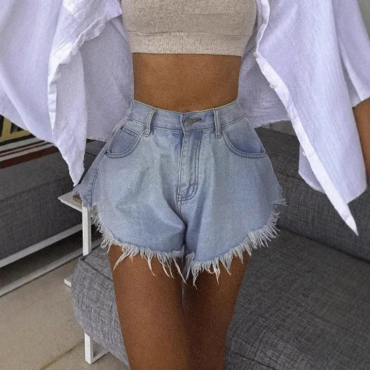 Shorts Women Vintage Flare Jeans Short Pants Distressed Mid Waist Washed Button Pockets Female 2025 Summer Streetwear Denims